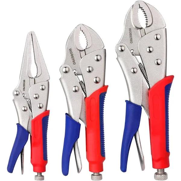 Workpro 3-Piece Locking Pliers Set, 10-Inch Curved Jaw, 7-inch Curved