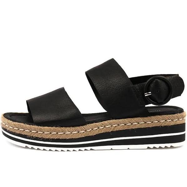 Django & Juliette Atha Black Leather Black Womens Shoes Casual Sandals Flat Sandals