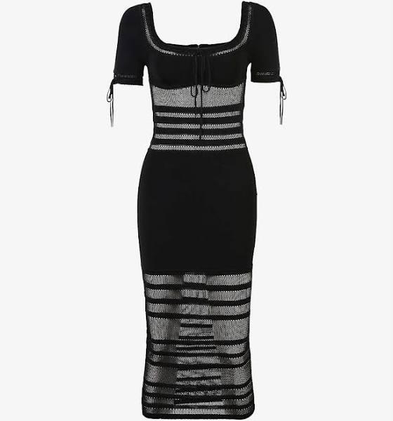 House of CB Lilla Openwork Knit Midi Dress in Black XS