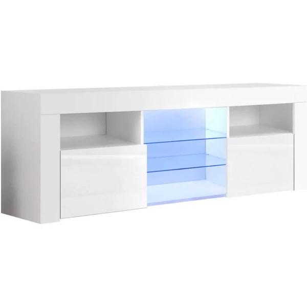 Artiss TV Cabinet Entertainment Unit Stand RGB LED Gloss Furniture 160cm - White