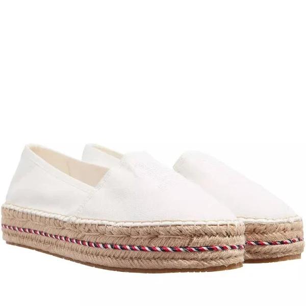 David Jones Tommy Hilfiger Women's Th Embroidered Flatform Shoe in Ecru, Size 41 EU