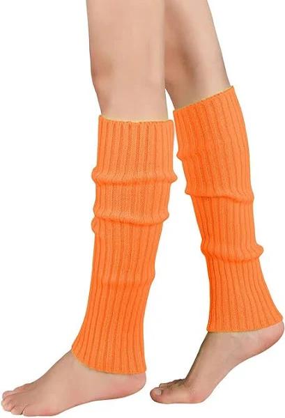 Pair of Womens Leg Warmers Disco Winter Knit Dance Party Crochet Legging Socks Costume - Orange - AfterPay & zipPay Available