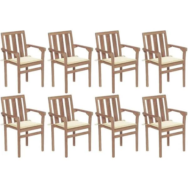 vidaXL Stackable Garden Chairs With Cushions 8 Pcs Solid Teak Wood