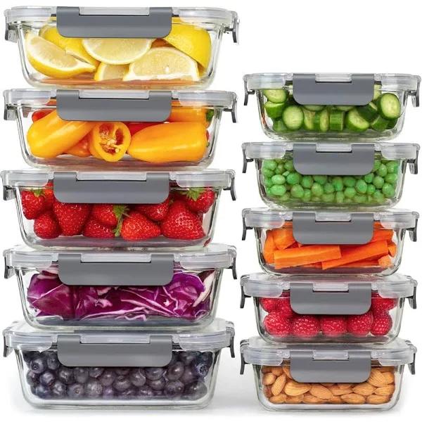 Glass Meal Prep Containers, [10 Pack] Glass Food Storage Containers With Lids, Airtight Glass, BPA Free & Leak Proof (10 Lids & 10 Containers)