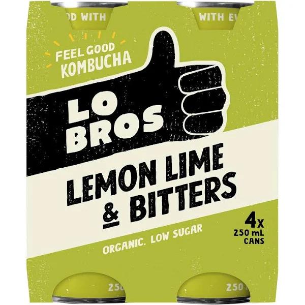 Lo Bros Kombucha Soda Lemon Lime & Bitters Box 250ml 4pack x 6