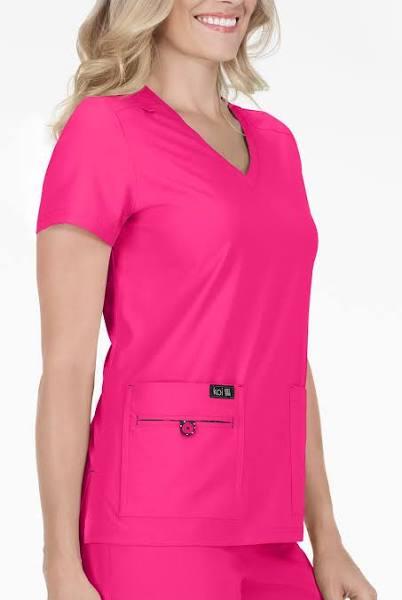 Koi Basics Becca Women's 4-Pocket Stretch V-Neck Scrub Top in Flamingo | Size M Polyester/spandex