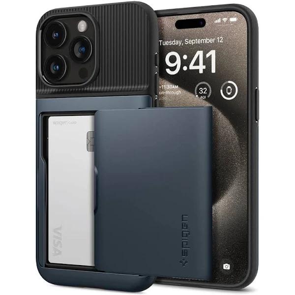 SPIGEN iPhone 15 Pro Max Case, 6.7 2023 Genuine Slim Armor CS Card Slot Holder Cover For Apple - Metal Slate