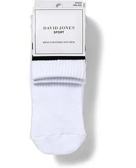 David Jones 3 Pack Cushioned Quarter Crew Socks in White, Size M