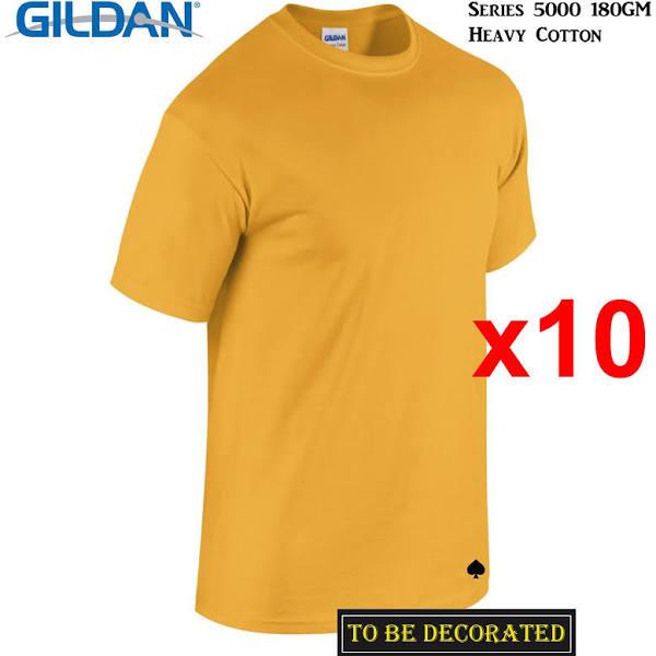 10 Packs Gildan T-Shirt Basic Tee S - 5XL Small Big Men Heavy Cotton (Gold) L