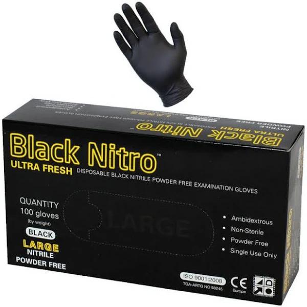 Black Nitrile Nitro Powder Free Disposable Gloves - Heavy Duty 2XLarge