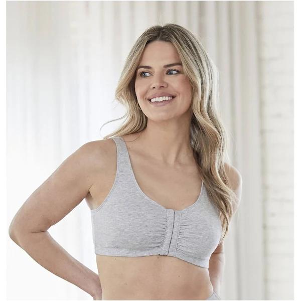 Bestform Unlined Wire-free Cotton Stretch Sports Bra With Front Closure - Heather Grey 26 5006014 Plus Size Bra - AfterPay Available