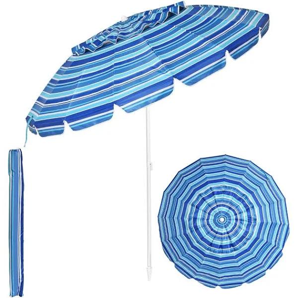 Costway 2.45m Outdoor Beach Umbrella Potable Tilting Sun Shade Parasol Shelter Canopy Oxford Fabric Garden Patio Picnic