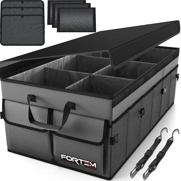 FORTEM Car Trunk Organizer, Car Storage Organizer, Collapsible Multi Compartment Car Organizer, SUV Trunk Organizer, Non Slip Bottom, Adjustable