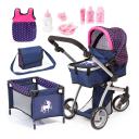 Bayer Trendy Doll Pram Dark Blue With Pink Hearts & Unicorn