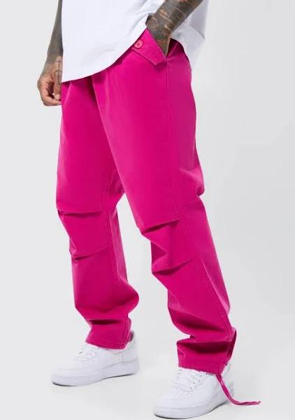 Mens Pink Elastic Waist Relaxed Fit Cargo Trouser