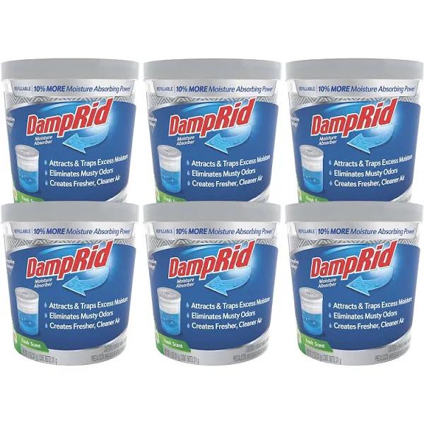 DampRid Refillable Moisture Absorber, 11 oz., 6-Pack – Fresh Scent Moisture Absorbers, 10% More Absorbing Power*, Eliminates Musty Odors For Fresher