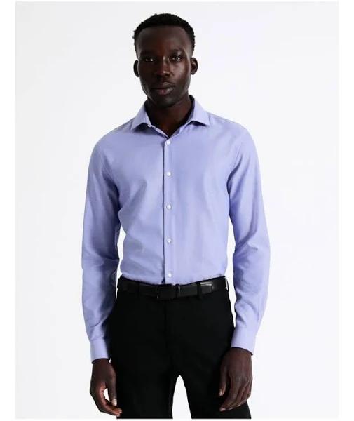 Blaq Slim Long Sleeve 1 Colour Dobby Shirt in Blue 39