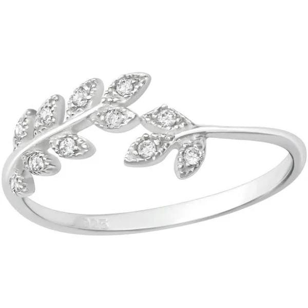 Sterling Silver Cubic Zirconia Leaf Ring