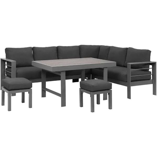 Moda Living Paris 2-in-1 Charcoal Aluminium L-shaped Sofa Lounge Dining Set - Dark Grey Cushion