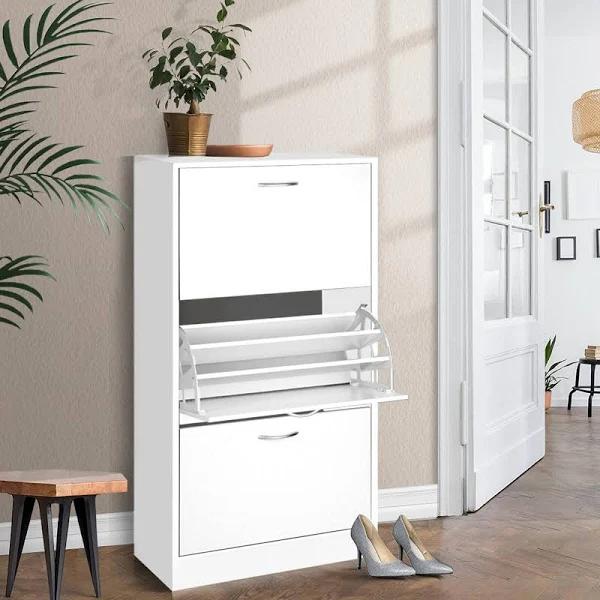 Artiss 3 Tier Shoe Cabinet - White