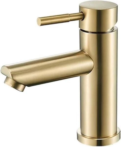 Nirvana Basin Faucet Bathroom Faucet, Modern Stylish Design Brushed Gold Brass Single Handle Basin Mixer Tap, Hot and Cold Water Available, Ceramic VA