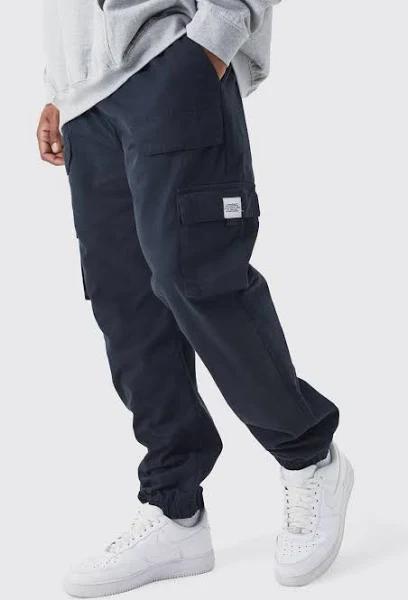 Plus Elastic Waist Slim Fit Buckle Cargo Jogger