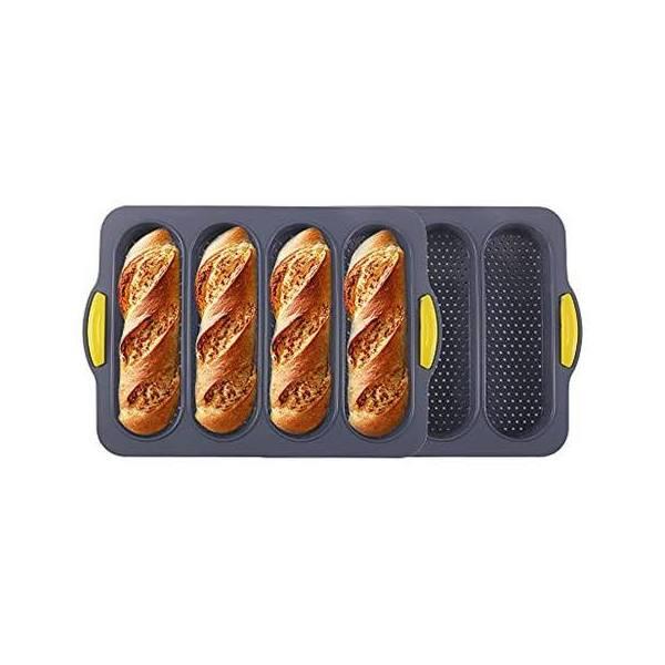 Loaf Pan atrccs Set of 1 With Four Buns French Bread Loaf Pan Bread Pan Non-stick Pan Easy To Release Household Silicone Food Baking Breakfast