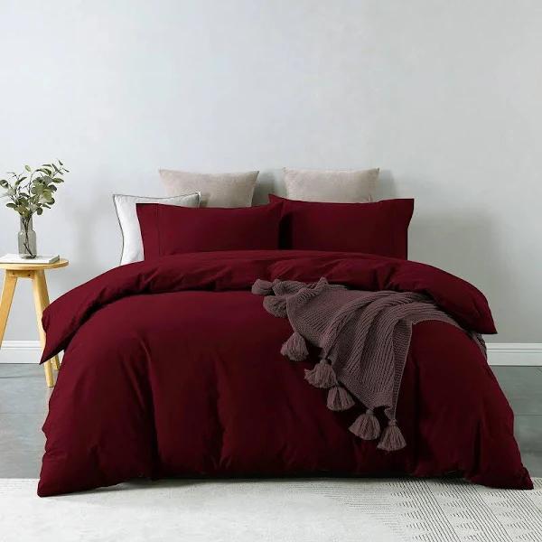 Royal Comfort Vintage Washed 100% Cotton Quilt Cover Set Bedding Ultra Soft - Single - Mulled Wine