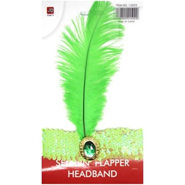 Wide Flapper Headband Feather Sequin Costume Gatsby Charleston Headpiece 1920s - Green