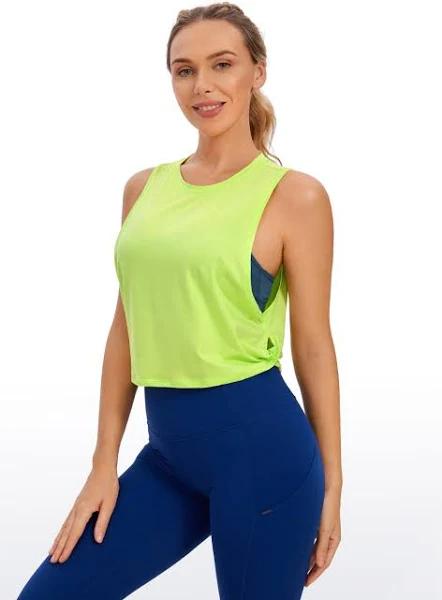 CRZ Yoga Women's Yoga Loose Fit Top Pima Cotton Crop Tank Deep Armhole Bright Verdancy / XXS