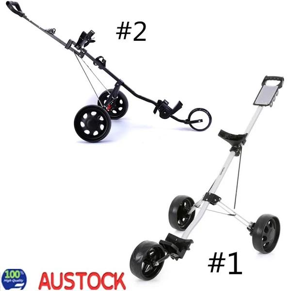 Foldable Golf Buggy Trolley 3 Wheels Push Pull Golf Cart With