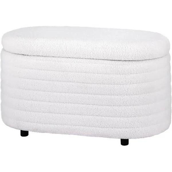 Artiss Storage Ottoman Blanket Box 87cm Boucle Fabric Oval