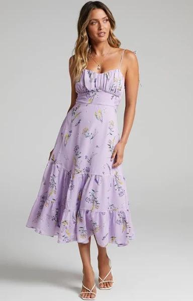 Monaco Sweetheart Midi Dress in Lavender Botanical Floral - Showpo A Line Dresses - 12 (L) | Summer Outfits