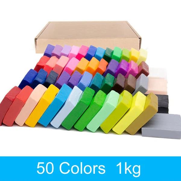 50Colors 1kg Toy DIY Craft Malleable Modelling Soft Clay Block Set Fimo Polymer