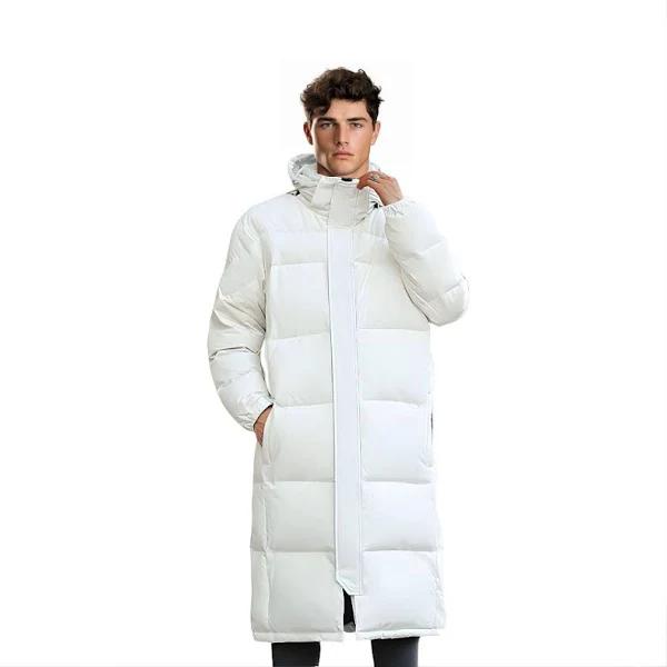 abbee White Large Winter Hooded Overcoat Long Jacket Stylish Lightweight Quilted Warm Puffer Coat