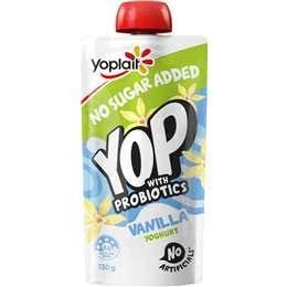 Yoplait Yop Yoghurt With Probiotics No Sugar Added Vanilla Pouch 130g