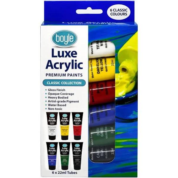 Boyle 2x 6pk Luxe Acrylic Water-based 22ml Premium Gloss Paint Tube Non-toxic Classic