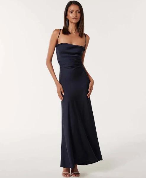 Forever New Petite Ruby Tie Back Satin Maxi Dress in Blue 6