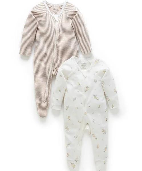 Purebaby Wattle Bee 2 Pack Zip Growsuit - Infant