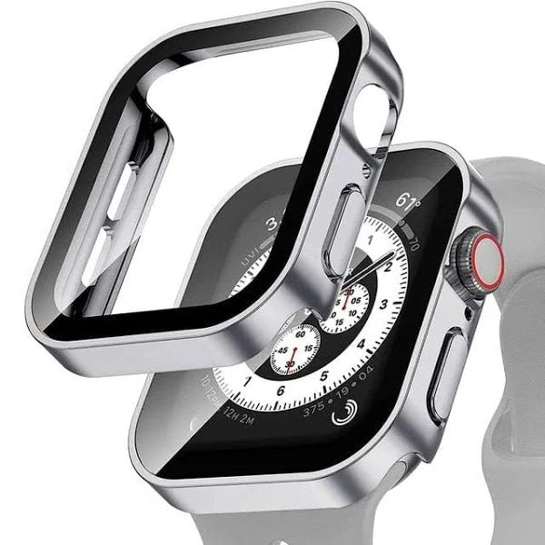 Tempered Glass Scratch Proof Case for Apple Watch, Screen Protector for Apple Watch, Cover for Apple Watch, Matte Silver Grey / 41mm