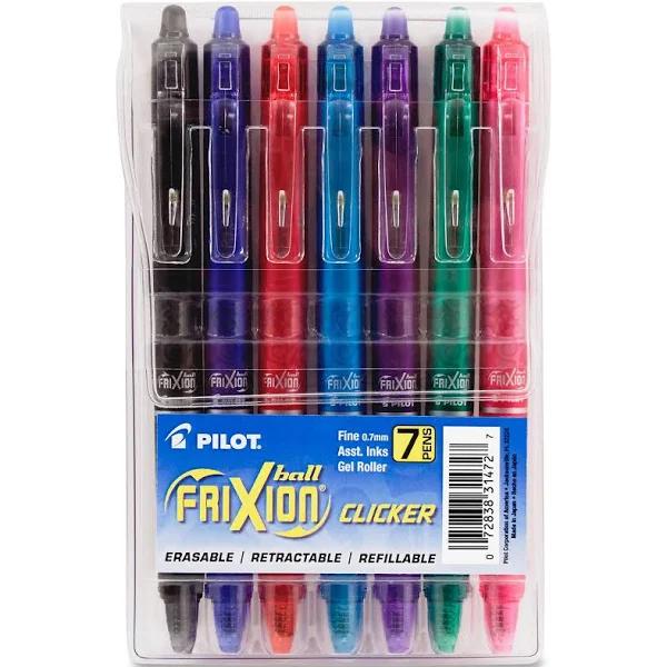 Pilot pil31472 Frixion Clicker Erasable Gel Ink Retractable Pen, Assorted Ink, .7mm, 7/pack, Price/PK