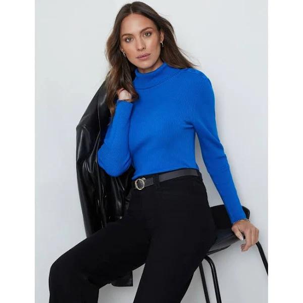 Katies Long Sleeve Button High Collar Rib Jumper