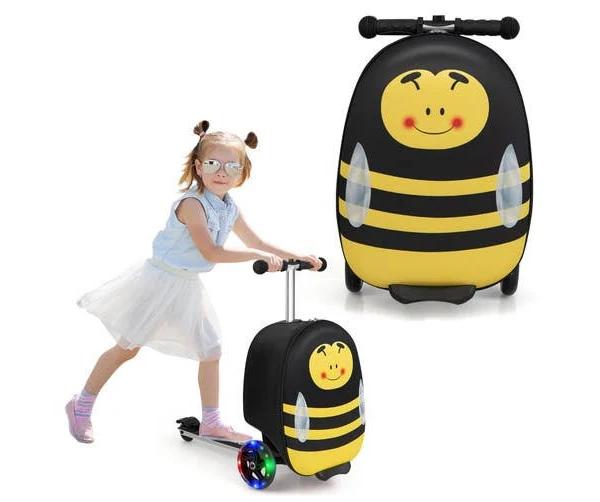 Costway Kids Scooter Suitcase Ride On Hardcase w/LED Wheels&Handle Toddler Luggage Gifts Yellow