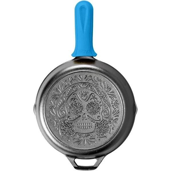 Lodge Seasoned Cast Iron Sugar Skull Skillet with Handle Holder Black 10.25 Inch