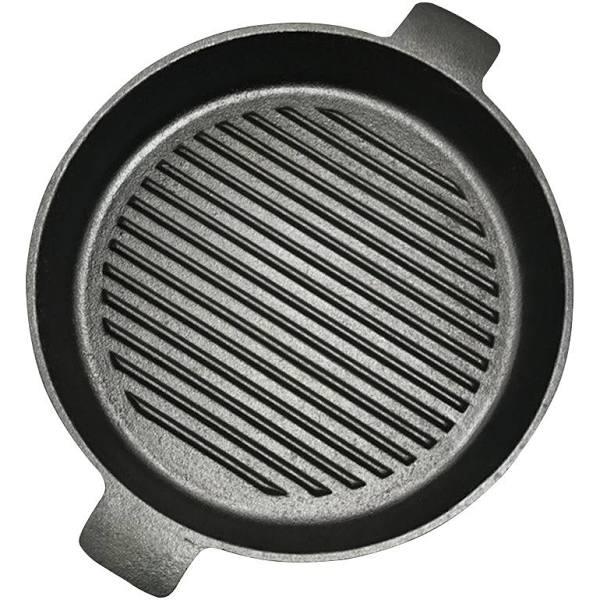 SOGA 2x25cm Round Ribbed Cast Iron Frying Pan Skillet Steak Sizzle Platter With Handle