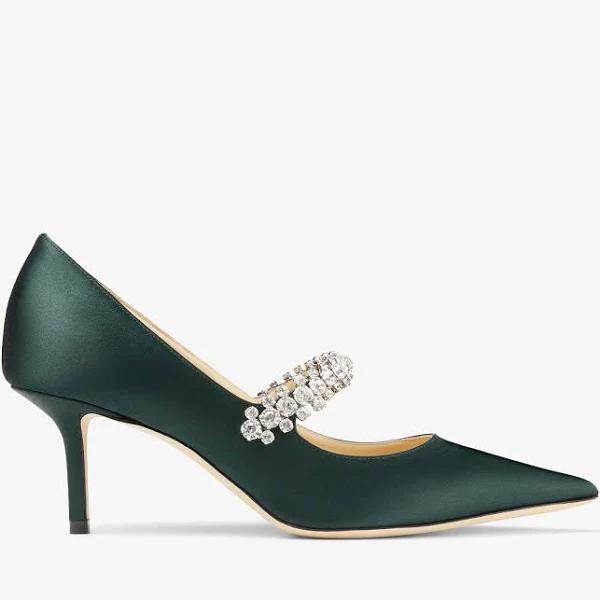 Jimmy Choo Bing Pump 65 Satin Pumps with Crystals Green - Dark Green - 39