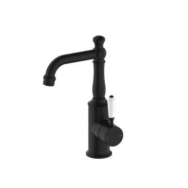 York Basin Mixer with White Porcelain Lever 5Star Matte Black in Matte Black/White by Nero