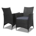 Gardeon 3pc Bistro Wicker Outdoor Furniture Set Black