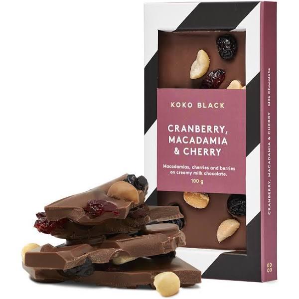 Koko Black Cranberry Macadamia & Cherry 100g | Milk Chocolate Block