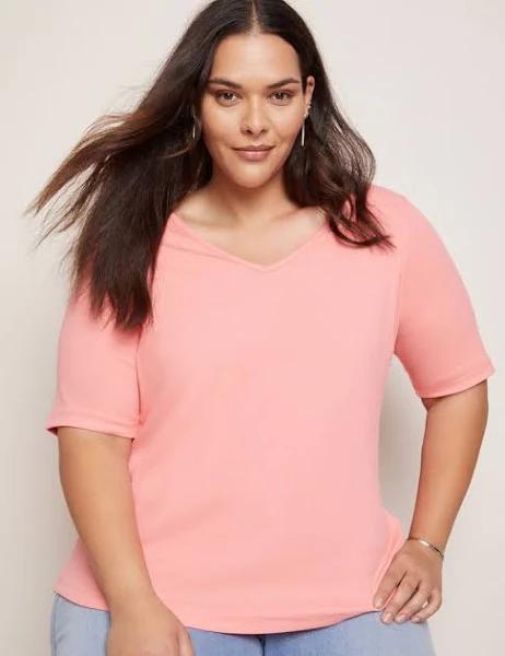 Autograph Plus Size - V Neck Ribbed Top - S